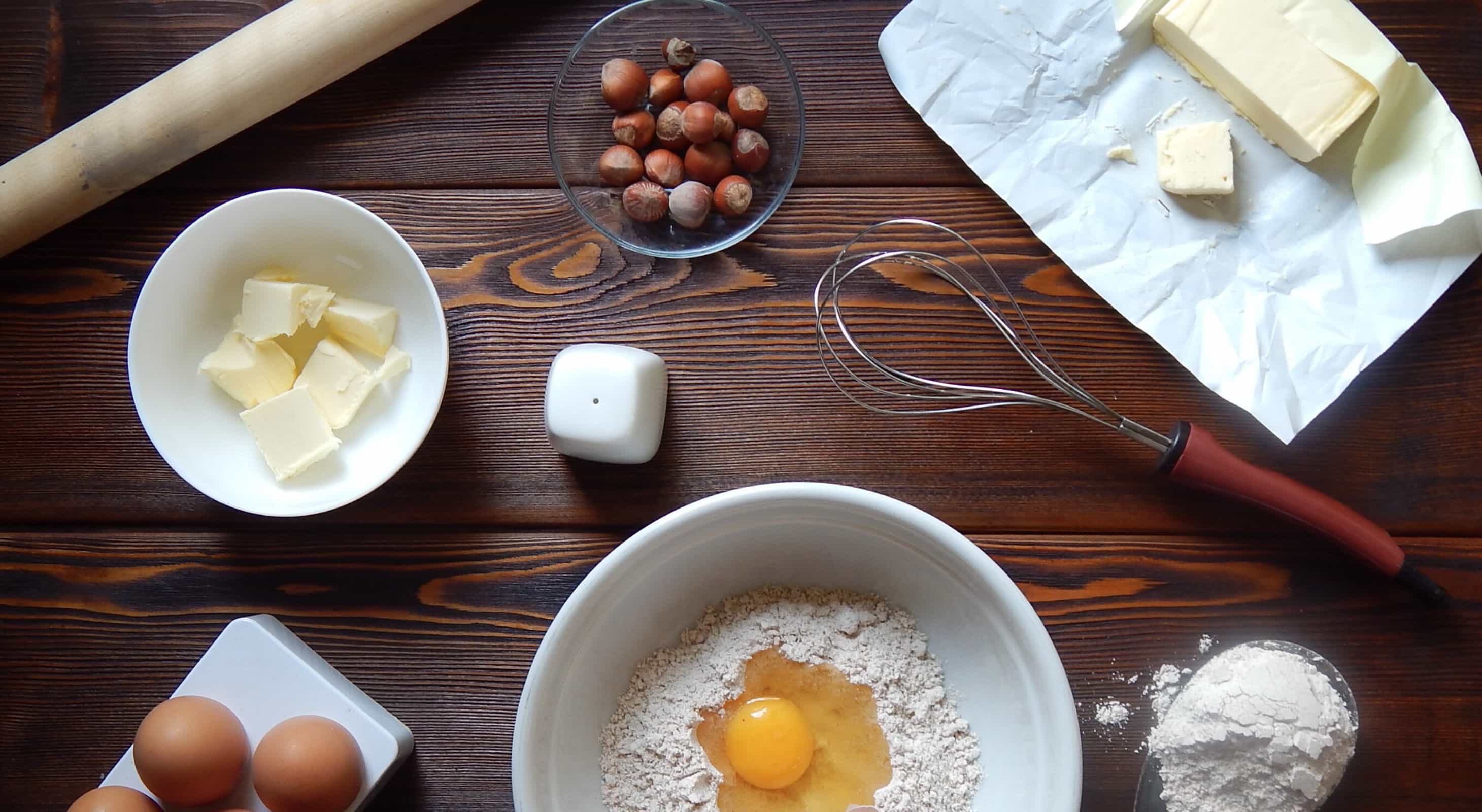 Assorted baking ingredients on a table