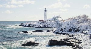 Lighthouse on the Maine Coast in winter